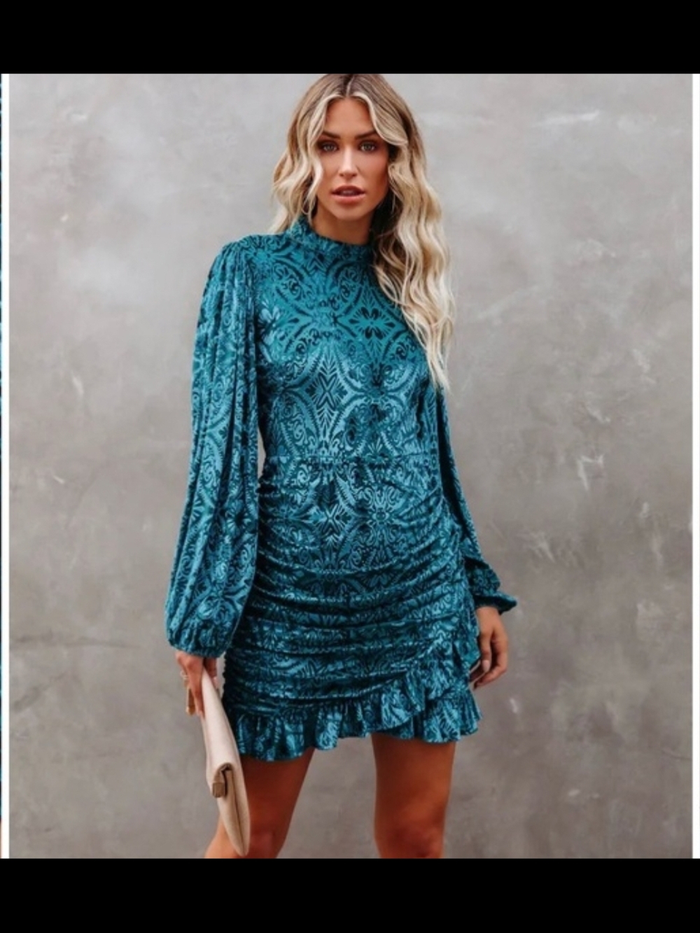 Vici Teal Velvet Ruched Open-Back Mini Dress